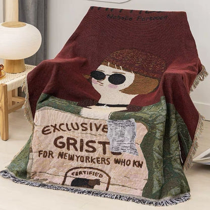 Anyhouz Throw Blanket Brown Faux Cashmere Sofa Cover Human Cartoons Tassel Soft Picnic Camping Mat 180*340cm-Blankets-PEROZ Accessories