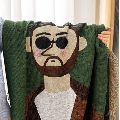 Anyhouz Throw Blanket Brown Faux Cashmere Sofa Cover Human Cartoons Tassel Soft Picnic Camping Mat 180*340cm-Blankets-PEROZ Accessories