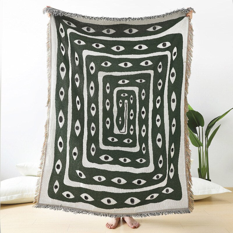 Anyhouz Throw Blanket Faux Cashmere Sofa Cover Green Snake Pattern Tassel Soft Picnic Camping Mat 130*160cm-Blankets-PEROZ Accessories