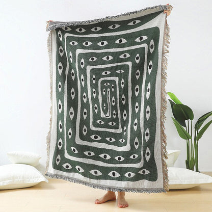 Anyhouz Throw Blanket Faux Cashmere Sofa Cover Green Snake Pattern Tassel Soft Picnic Camping Mat 130*160cm-Blankets-PEROZ Accessories