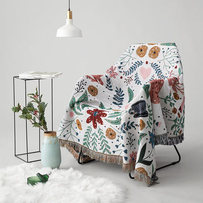 Anyhouz Throw Blanket Faux Cashmere Sofa Cover Forest Flower Pattern Tassel Soft Picnic Camping Mat 130x180cm-Blankets-PEROZ Accessories