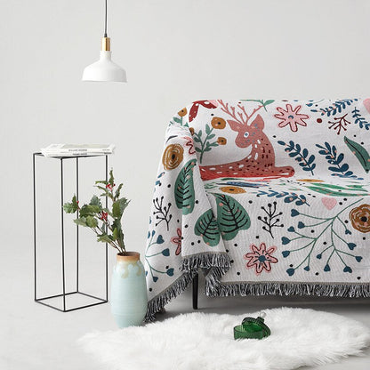 Anyhouz Throw Blanket Faux Cashmere Sofa Cover Forest Flower Pattern Tassel Soft Picnic Camping Mat 130x180cm-Blankets-PEROZ Accessories