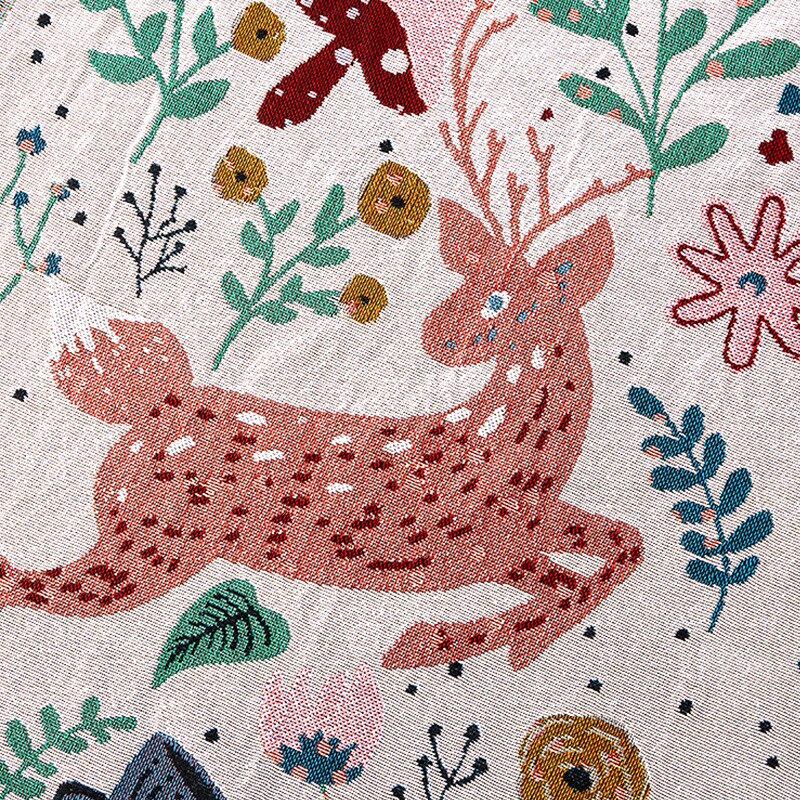 Anyhouz Throw Blanket Faux Cashmere Sofa Cover Forest Flower Pattern Tassel Soft Picnic Camping Mat 130x180cm-Blankets-PEROZ Accessories
