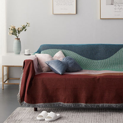 Anyhouz Throw Blanket Faux Cashmere Sofa Cover Abstract Rainbow Wave Pattern Tassel Soft Picnic Camping Mat 130*180cm-Blankets-PEROZ Accessories