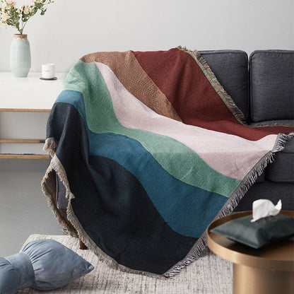 Anyhouz Throw Blanket Faux Cashmere Sofa Cover Abstract Rainbow Wave Pattern Tassel Soft Picnic Camping Mat 80*260cm-Blankets-PEROZ Accessories