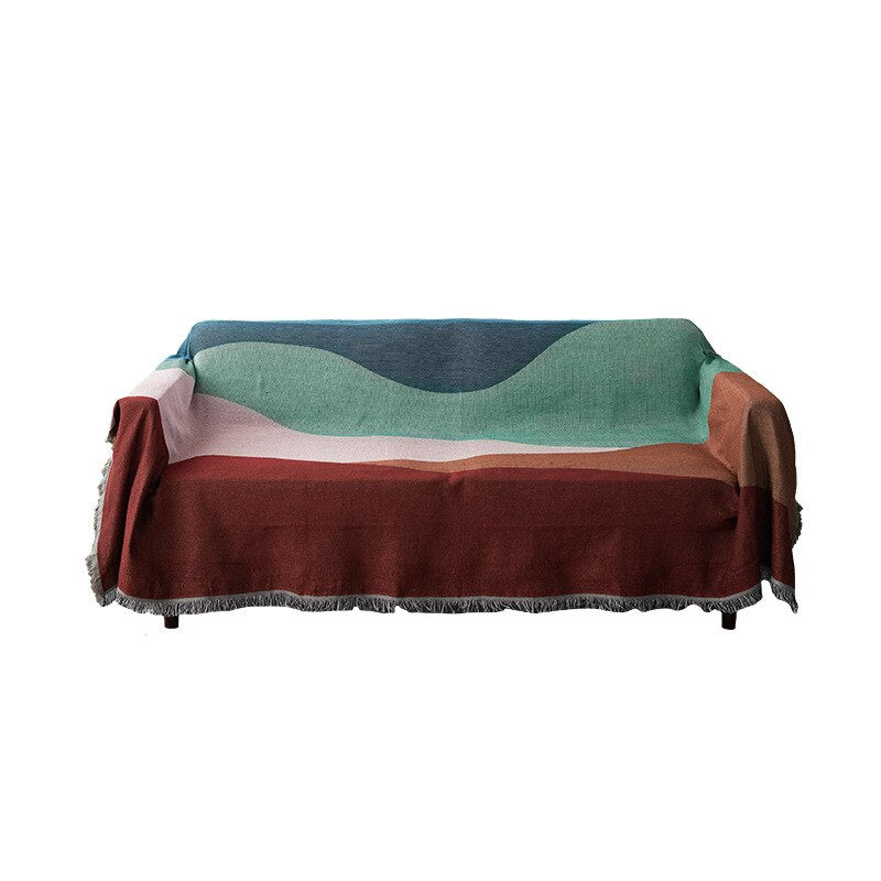 Anyhouz Throw Blanket Faux Cashmere Sofa Cover Abstract Rainbow Wave Pattern Tassel Soft Picnic Camping Mat 180*230cm-Blankets-PEROZ Accessories