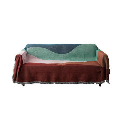Anyhouz Throw Blanket Faux Cashmere Sofa Cover Abstract Rainbow Wave Pattern Tassel Soft Picnic Camping Mat 80*260cm-Blankets-PEROZ Accessories