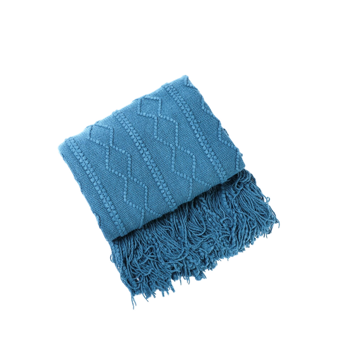 Anyhouz Blue Throw Blanket Faux Cashmere Sofa Cover Vertical Bar Diamond Knit Plaid Tassels Blanket for Spring Summer 130*230cm-Blankets-PEROZ Accessories