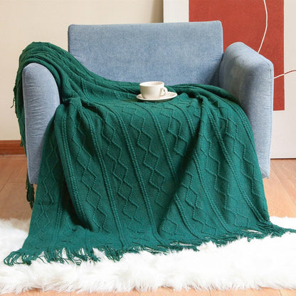 Anyhouz Sky Blue Throw Blanket Faux Cashmere Sofa Cover Vertical Bar Diamond Knit Plaid Tassels Blanket for Spring Summer 130*180cm-Blankets-PEROZ Accessories
