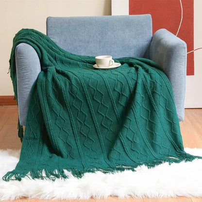 Anyhouz Orange Throw Blanket Faux Cashmere Sofa Cover Vertical Bar Diamond Knit Plaid Tassels Blanket for Spring Summer 150*230cm-Blankets-PEROZ Accessories