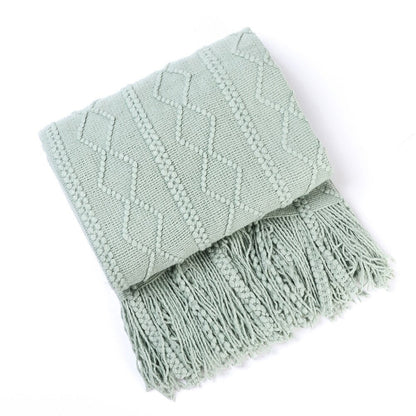 Anyhouz Gray Throw Blanket Faux Cashmere Sofa Cover Vertical Bar Diamond Knit Plaid Tassels Blanket for Spring Summer 130*180cm-Blankets-PEROZ Accessories