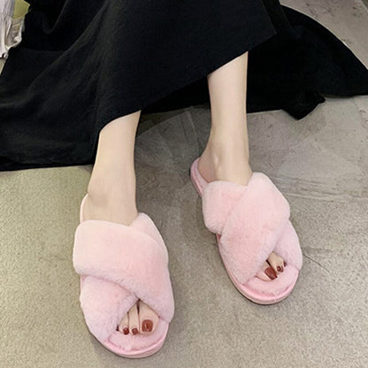 AnyStep Plush Slipper One Size 7-8 Cross Pink Warm Winter Comfortable Home Fluffy Indoor Slip On-Slipper Chairs-PEROZ Accessories