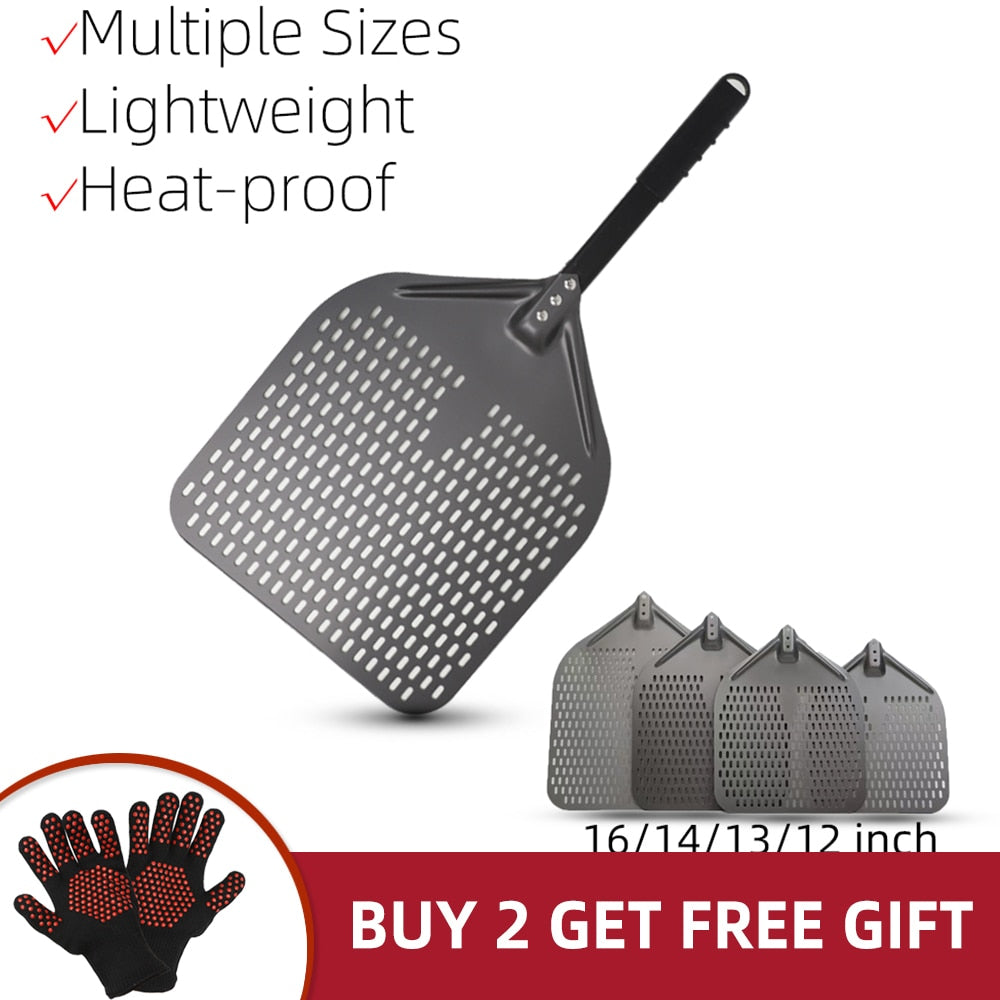 Anygleam Pizza Shovel 28cmx58cm Dark Grey for Perforated Peel with Metal Handle Oven Turning Baking Accessory-Spatula and Shovel-PEROZ Accessories
