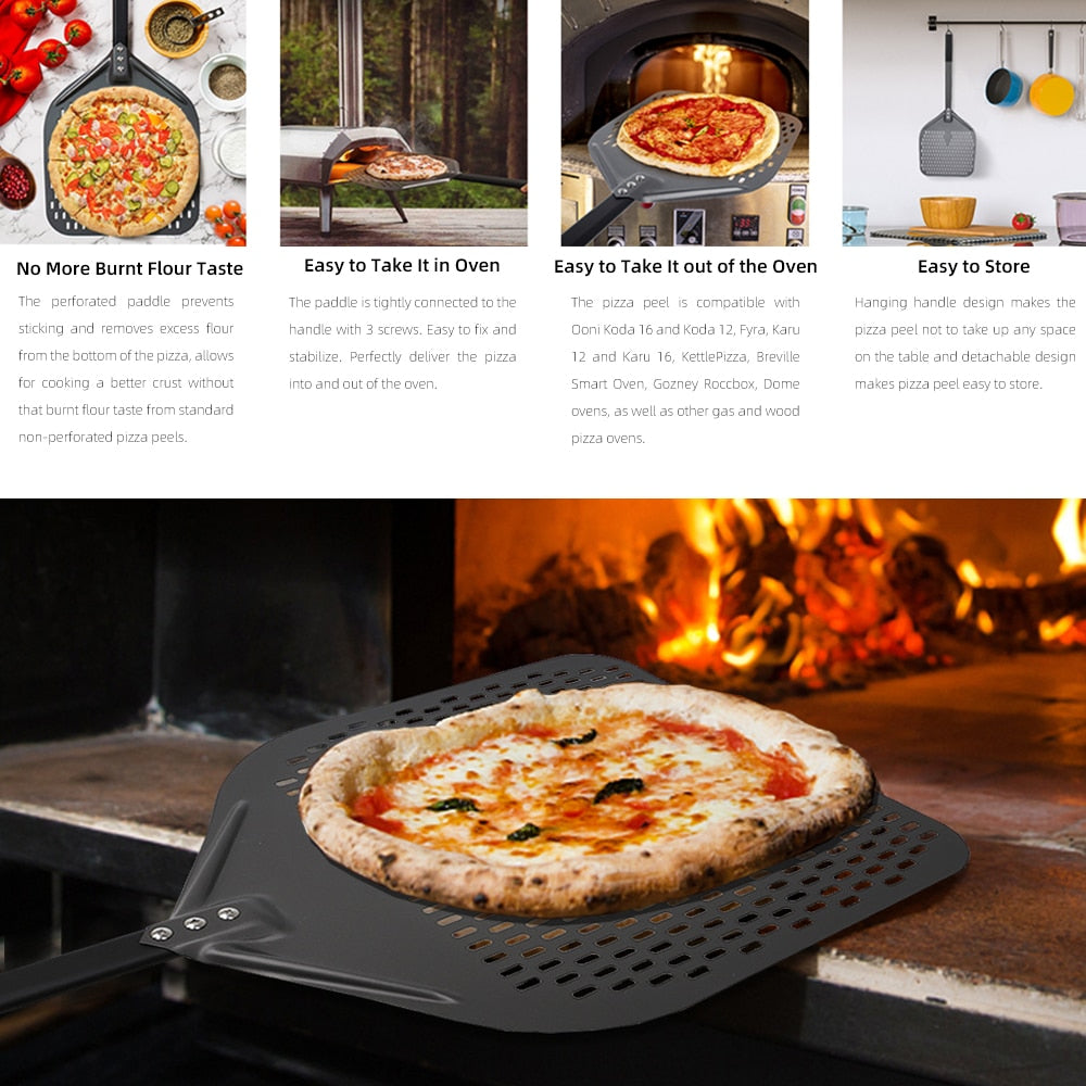 Anygleam Pizza Shovel 28cmx58cm Dark Grey for Perforated Peel with Metal Handle Oven Turning Baking Accessory-Spatula and Shovel-PEROZ Accessories