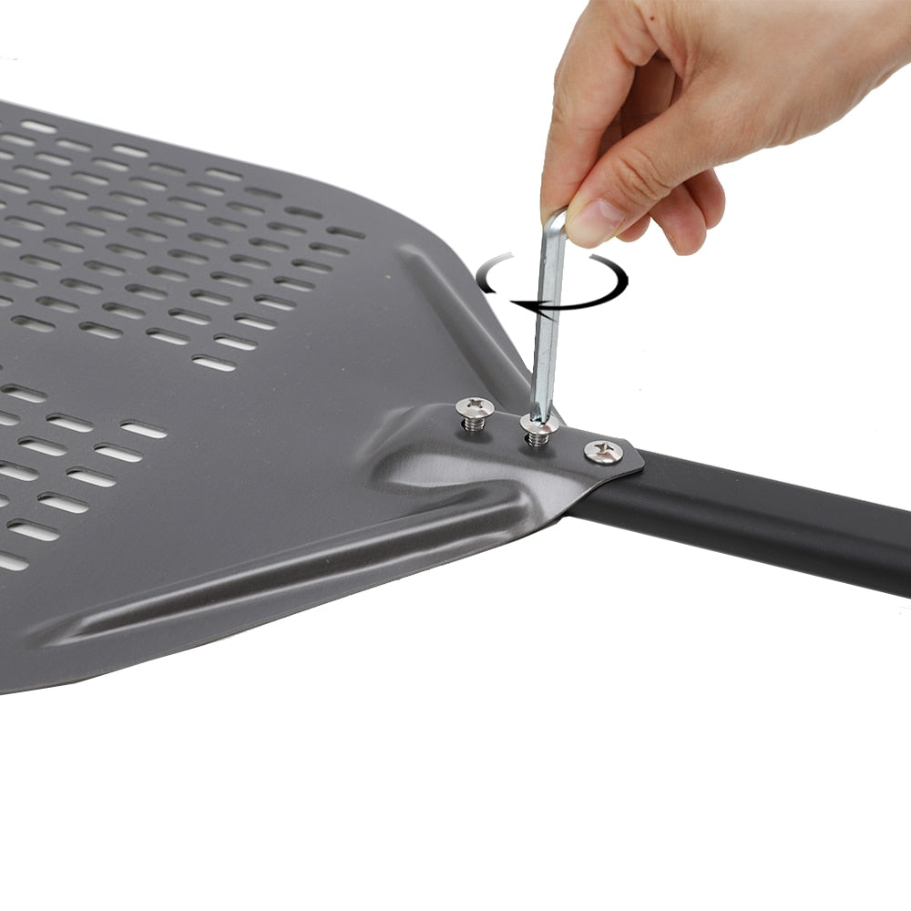 Anygleam Pizza Shovel 28cmx58cm Dark Grey for Perforated Peel with Metal Handle Oven Turning Baking Accessory-Spatula and Shovel-PEROZ Accessories