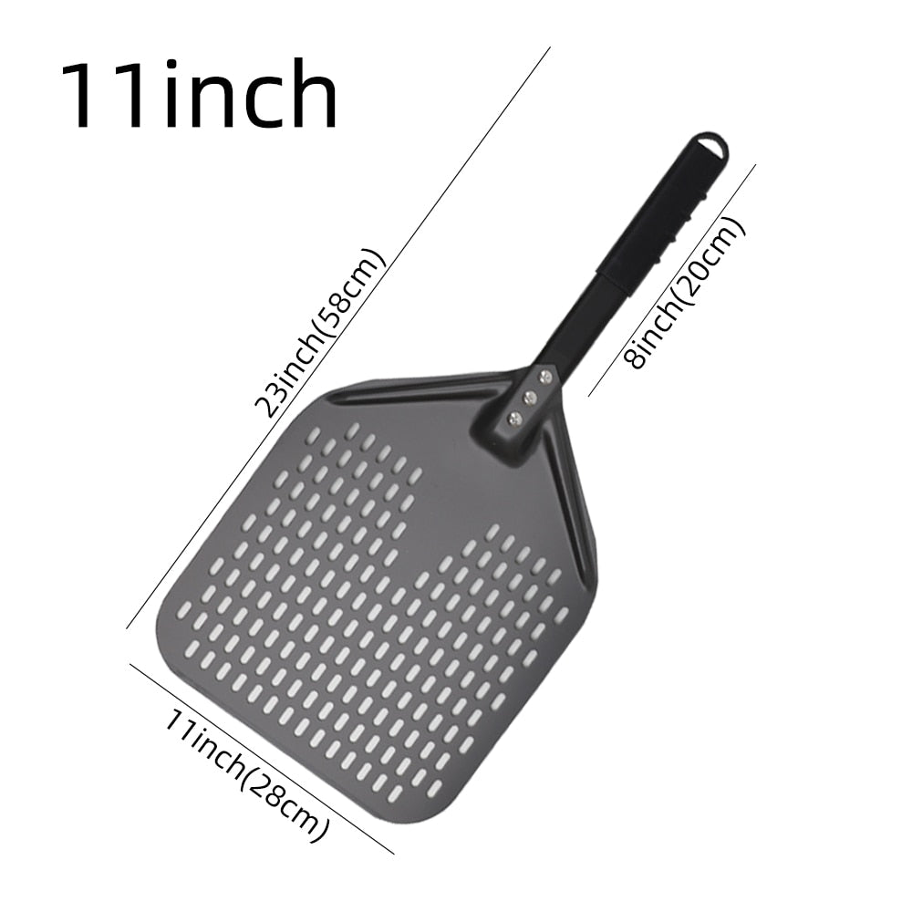 Anygleam Pizza Shovel 28cmx58cm Dark Grey for Perforated Peel with Metal Handle Oven Turning Baking Accessory-Spatula and Shovel-PEROZ Accessories