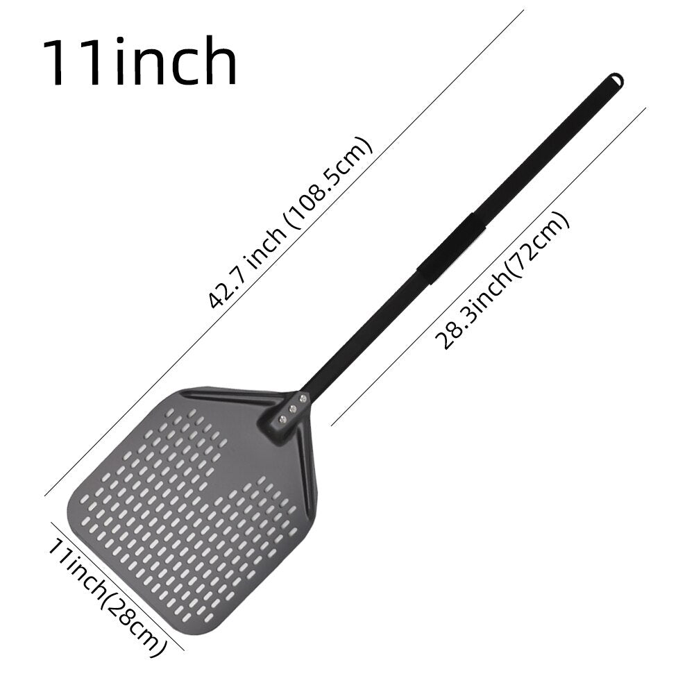 Anygleam Pizza Shovel 28cm X 108.5cm Dark Grey for Perforated Peel with Metal Handle Oven Turning Baking Accessory-Spatula and Shovel-PEROZ Accessories