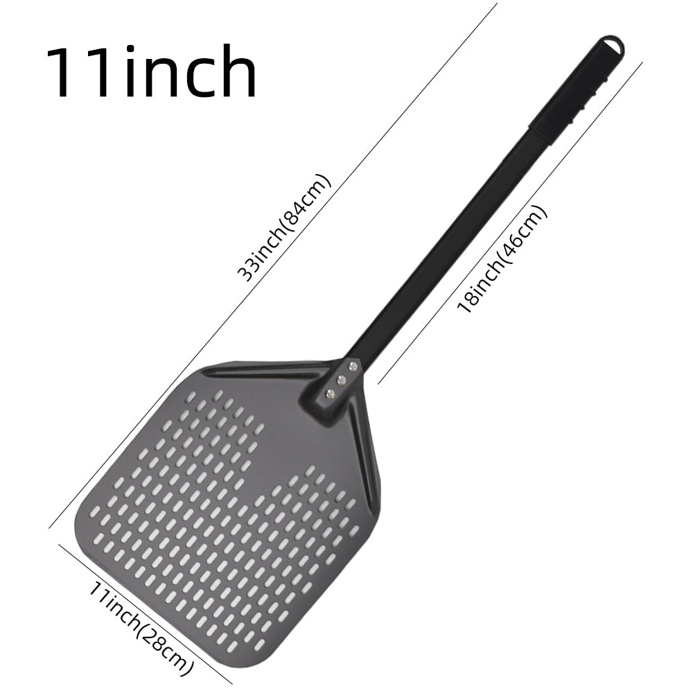 Anygleam Pizza Shovel 28cm X 84cm Dark Grey for Perforated Peel with Metal Handle Oven Turning Baking Accessory-Spatula and Shovel-PEROZ Accessories