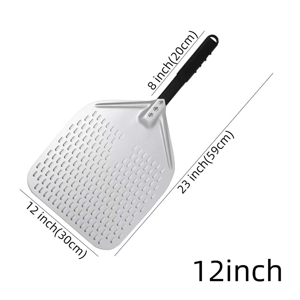 Anygleam Pizza Shovel 30 cm x 59cm Silver for Perforated Peel with Metal Handle Oven Turning Baking Accessory-Spatula and Shovel-PEROZ Accessories