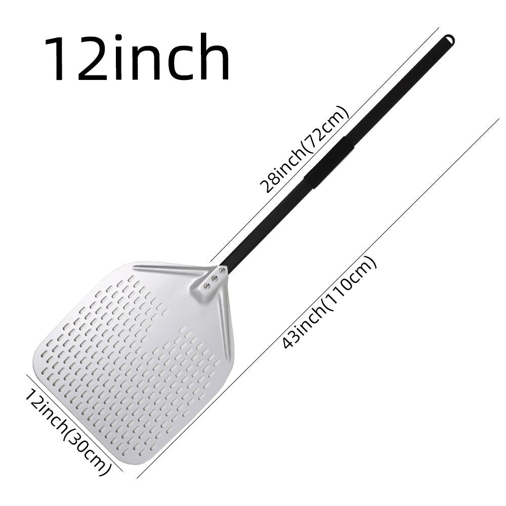 Anygleam Pizza Shovel 30 cm x 110cm Silver for Perforated Peel with Metal Handle Oven Turning Baking Accessory-Spatula and Shovel-PEROZ Accessories