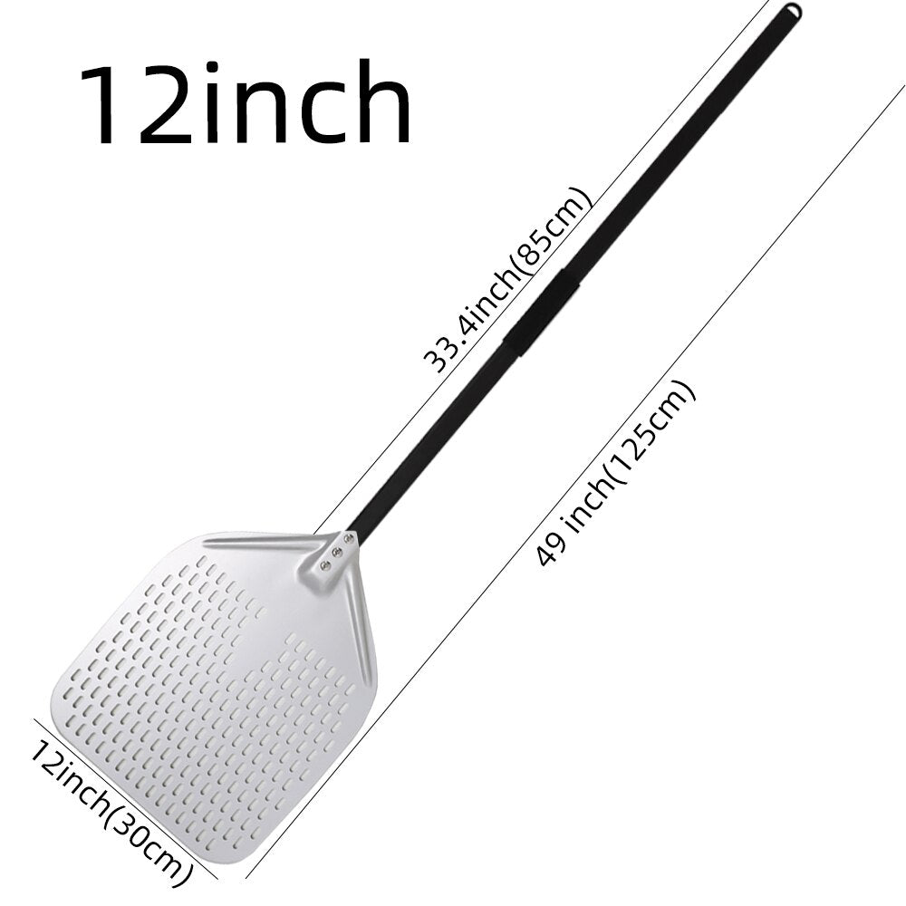 Anygleam Pizza Shovel 30 cm x 125cm Silver for Perforated Peel with Metal Handle Oven Turning Baking Accessory-Spatula and Shovel-PEROZ Accessories