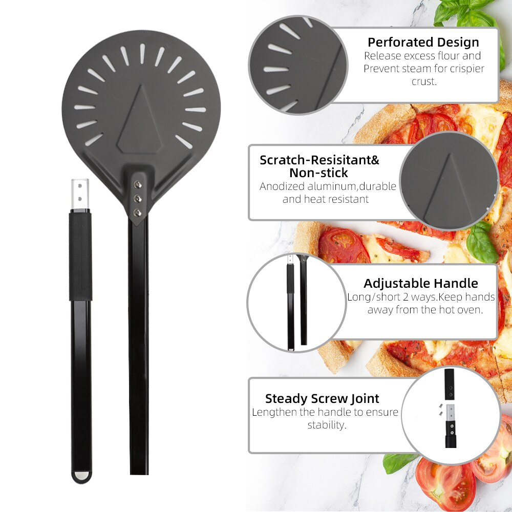 Anygleam Pizza Shovel 95cm Silver for Perforated Peel with Metal Handle Oven Turning Baking Accessory-Spatula and Shovel-PEROZ Accessories