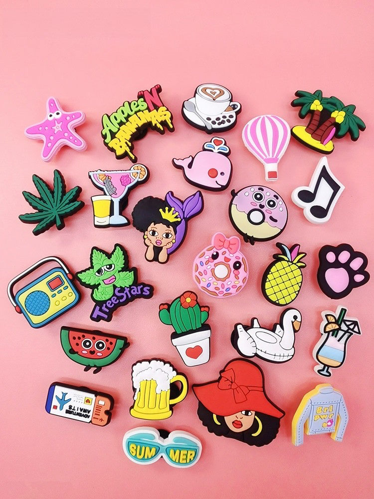 Anykidz 25Pcs Random Colors Holiday Style Shoe Charm Accessories Jeans Clogs Pendants Designer Ornament Jibbitz for Crocs-Shoe Accessories-PEROZ Accessories