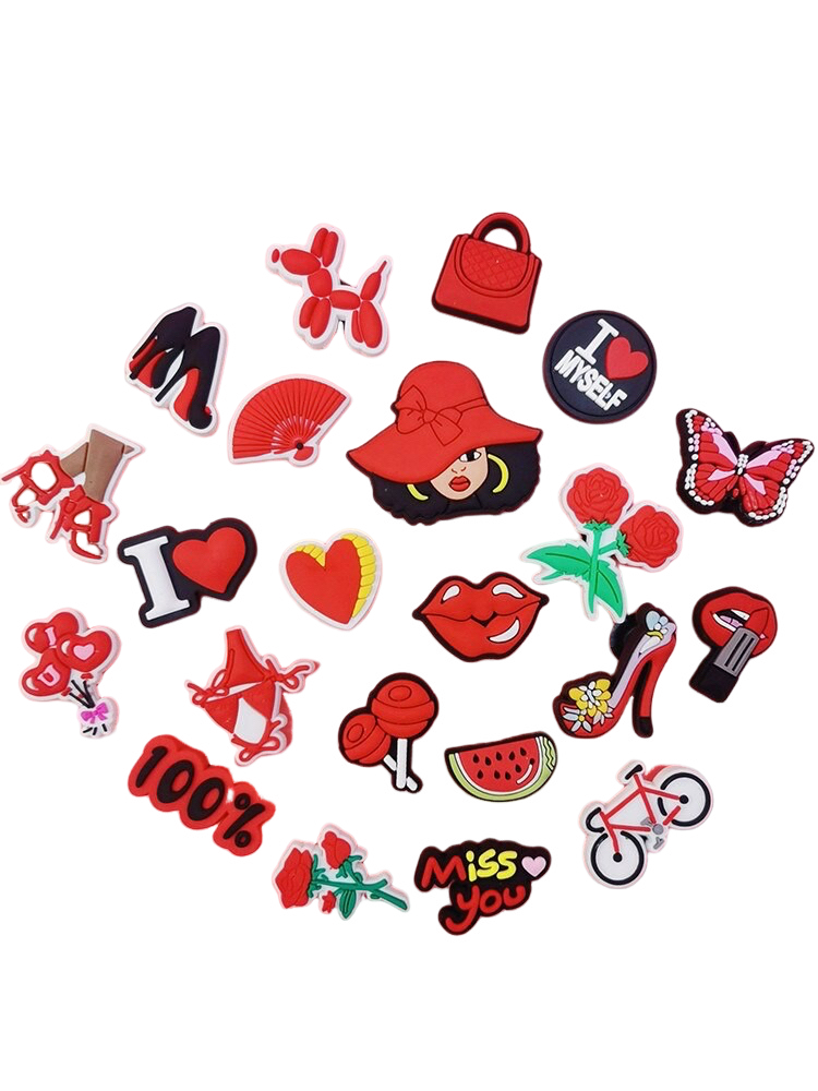 Anykidz 22Pcs Random Colors Red Design Shoe Charm Accessories Jeans Clogs Pendants Designer Ornament Jibbitz for Crocs-Shoe Accessories-PEROZ Accessories
