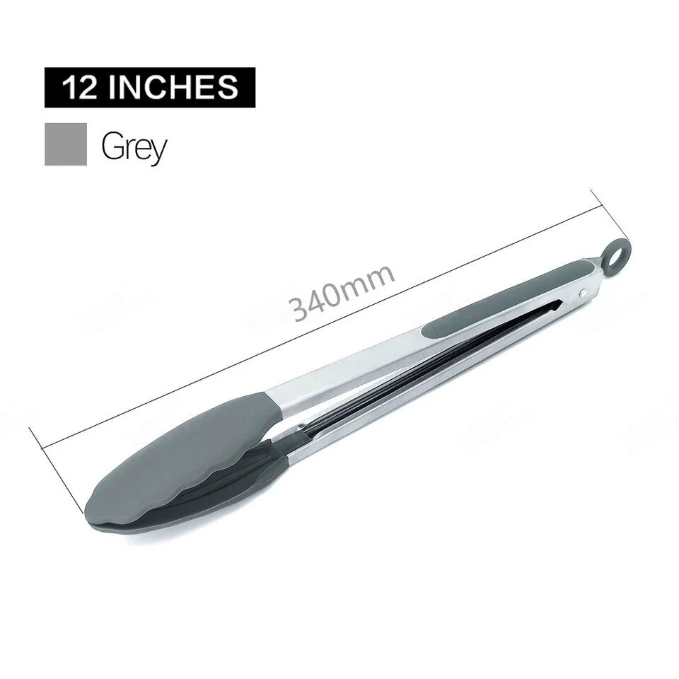 Anygleam Tong Stainless Steel Large Grey Handle Clip Heat Resistant Cooking Baking Salad Steak Kitchen Gadget-Kitchen Tools &amp; Utensils-PEROZ Accessories