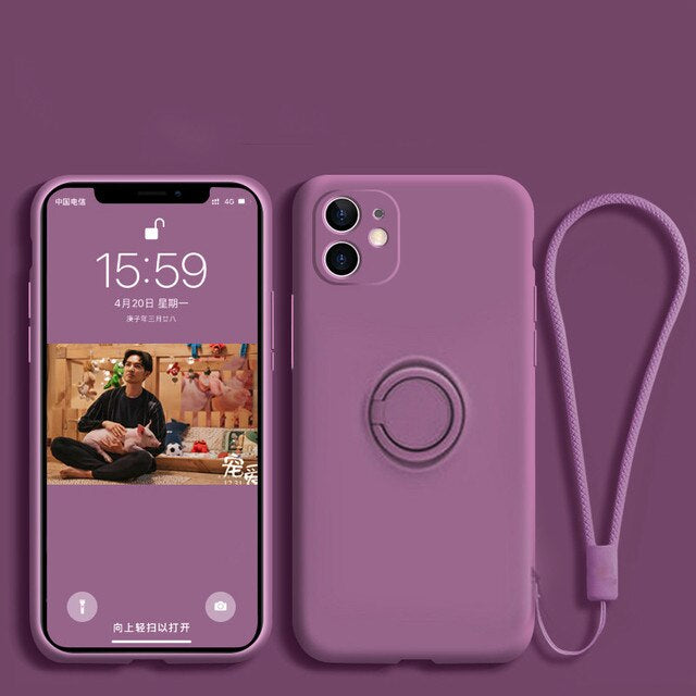 Anymob Samsung Case Purple Magnetic Ring Holder Soft Silicone Phone Strap Cover Protection-Mobile Phone Cases-PEROZ Accessories