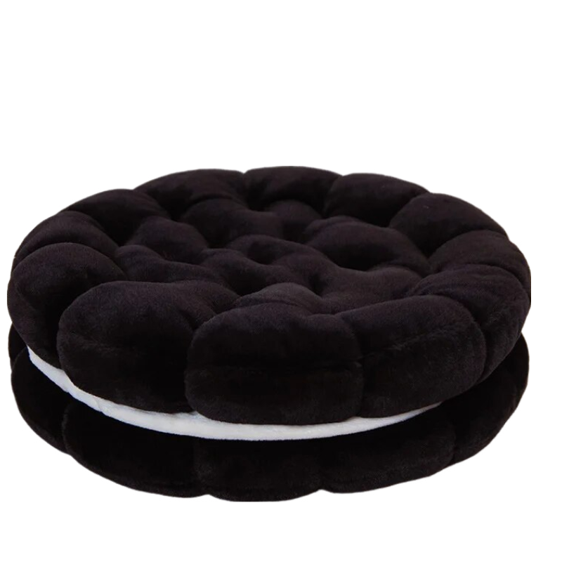 Anyhouz Plush Pillow Black Round Double Biscuit Shape Stuffed Soft Pillow Seat Cushion Room Decor-Pillow-PEROZ Accessories