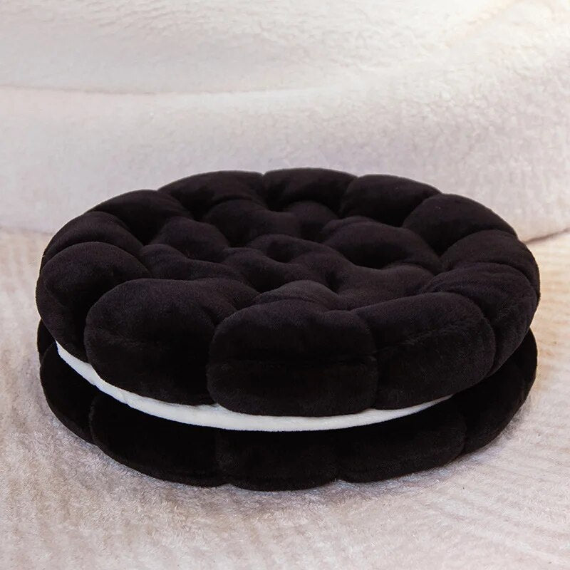 Anyhouz Plush Pillow Black Round Double Biscuit Shape Stuffed Soft Pillow Seat Cushion Room Decor-Pillow-PEROZ Accessories