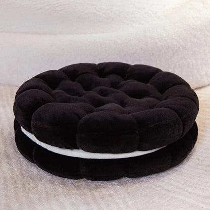 Anyhouz Plush Pillow Black Round Double Biscuit Shape Stuffed Soft Pillow Seat Cushion Room Decor-Pillow-PEROZ Accessories