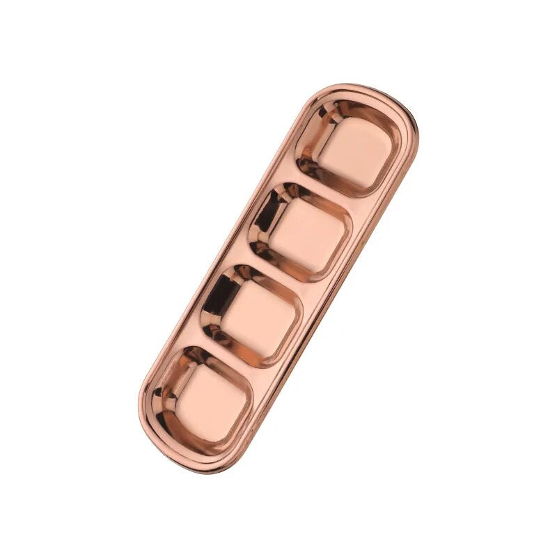 Anygleam Rose Gold Stainless Steel 4 Grid Seasoning Sauce Dish Plates Dipping Kitchenware-Kitchen &amp; Dining-PEROZ Accessories