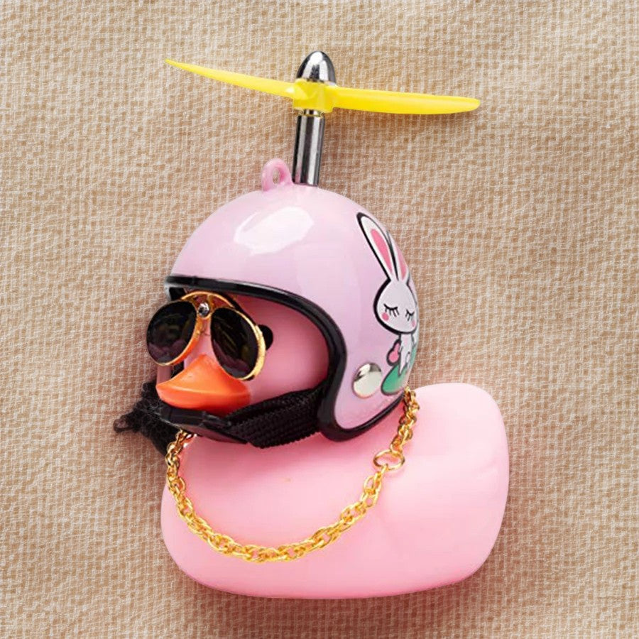 Anypack Car Ornaments Rubber Pink Duck for Car Dashboard Decorations Cool Glasses Duck with Rabbit Pink Propeller Helmet Gold Chain-Car Accessories-PEROZ Accessories