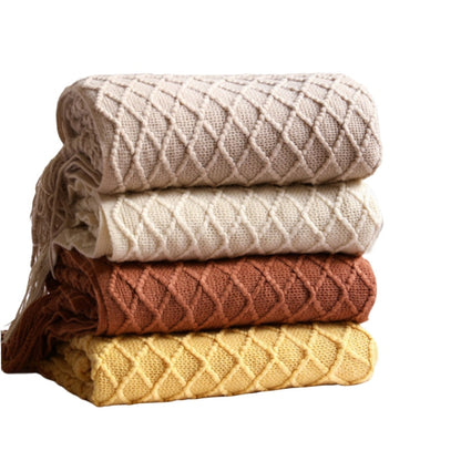 Anyhouz Khaki Blanket Faux Cashmere Sofa Cover Nordic Style Knit Plaid Throw Tassels Bedspread Golden Blanket for Spring Summer 130*230cm-Blankets-PEROZ Accessories