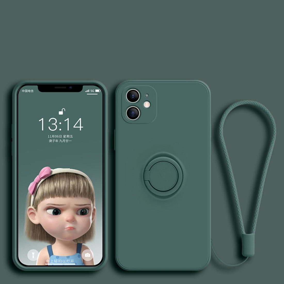 Anymob Xiaomi Redmi Case Army Green Stand Ring Holder Strap Liquid Silicon Cover Phone Protection-Mobile Phone Cases-PEROZ Accessories