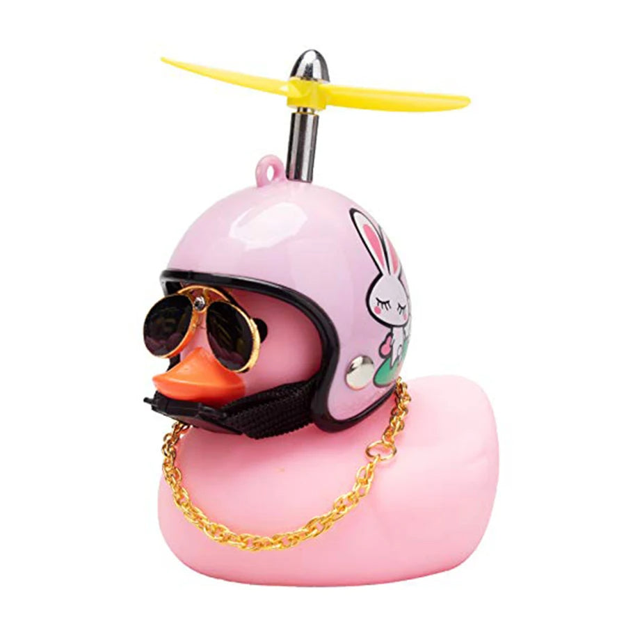 Anypack Car Ornaments Rubber Pink Duck for Car Dashboard Decorations Cool Glasses Duck with Rabbit Pink Propeller Helmet Gold Chain-Car Accessories-PEROZ Accessories