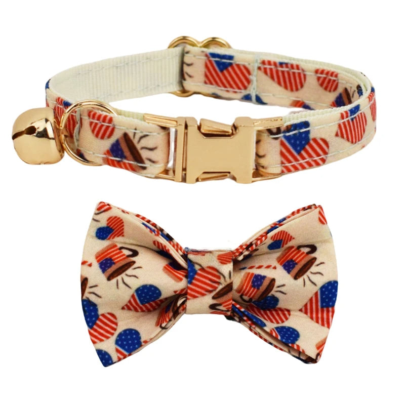 AnyWags Cat Collar Flag Heart Bow Large with Safety Buckle, Bell, and Durable Strap Stylish and Comfortable Pet Accessory-Cat Supplies-PEROZ Accessories