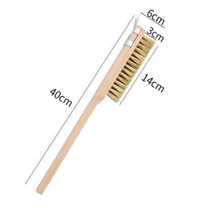 AnyGleam Wooden 40cm Pizza Oven Copper Brush with Metal Scraper Tool Cleaning Accessories-Pizza Makers &amp; Ovens-PEROZ Accessories