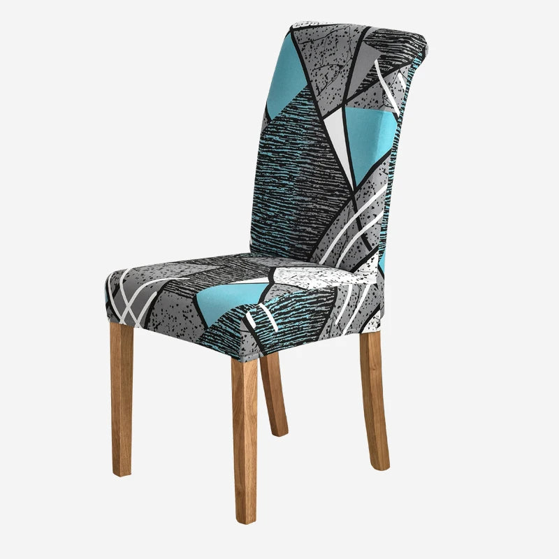 Anyhouz Chair Cover Sky Blue Linear and Shapes Design with Anti-Dirt and Elastic Material for Dining Room Kitchen Wedding Hotel Banquet Restaurant-Chair Cover-PEROZ Accessories