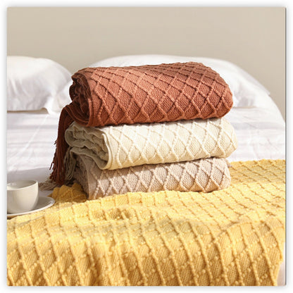 Anyhouz Red Blanket Faux Cashmere Sofa Cover Nordic Style Knit Plaid Throw Tassels Bedspread Golden Blanket for Spring Summer 130*230cm-Blankets-PEROZ Accessories
