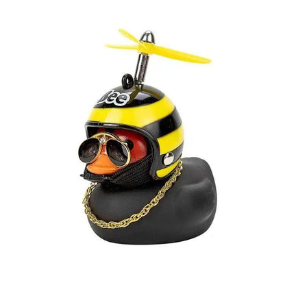 Anypack Car Ornaments Rubber Black Duck for Car Dashboard Decorations Cool Glasses Duck with Bee Propeller Helmet Gold Chain-Car Accessories-PEROZ Accessories