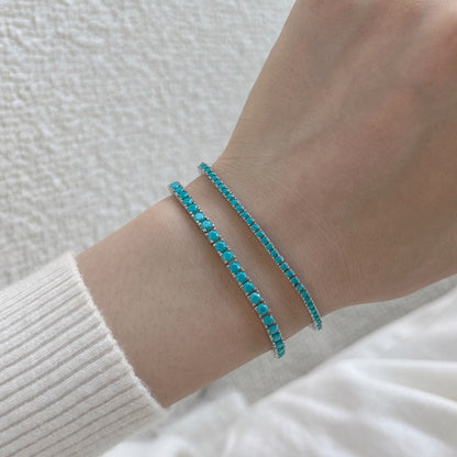 Anyco Bracelet 3mm Blue Sapphire Bracelets Bulk Cz Cubic Zirconia Tennis Bracelets Women Chains S925 Silver Bracelet-Bracelets-PEROZ Accessories