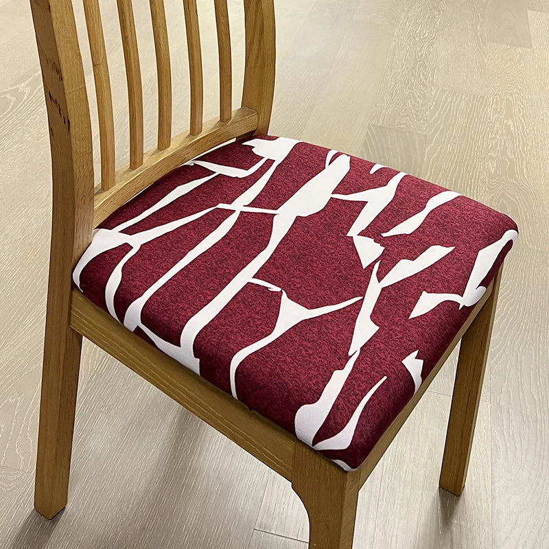 Anyhouz Chair Cover Wine Red White Cracks Print Stretch Seat Cover for Home Dinning Kitchen Washable Removable-Chair Cover-PEROZ Accessories