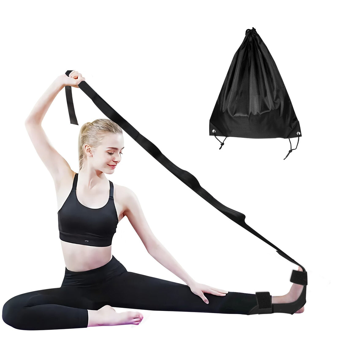 Anyfit Yoga Band Stretcher Solid Black Strap Resistance Belt Pilates Exercise Stretcher Fitness Tool With Bundle Bag-Exercise &amp; Fitness-PEROZ Accessories