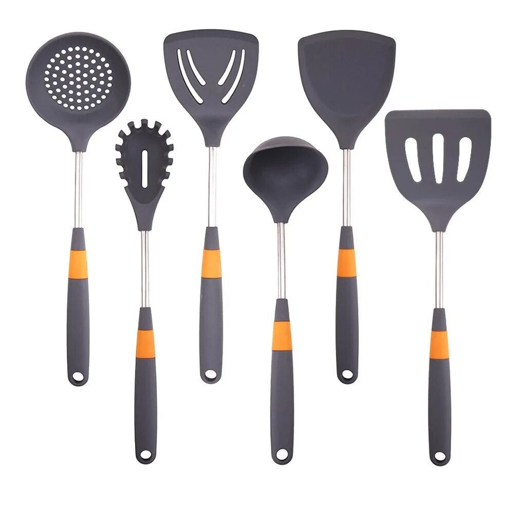 Anygleam Cooking Utensil 6 Set Grey Heat Resistant Tools Spatula Kit Kitchen Accessories Kitchenware Paddle Scoop for Nonstick Cookware-Spatula and Shovel-PEROZ Accessories