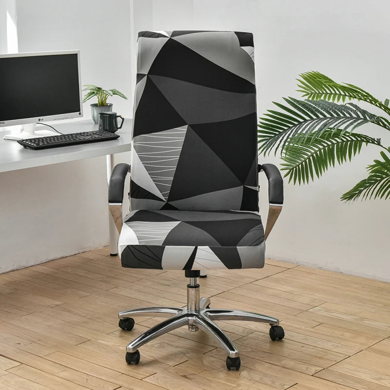 Anyhouz Office Chair Cover Black White Geometric Pattern Medium Non-Slip Rotating Seat Case Universal Armrest Chair Protector-Chair Cover-PEROZ Accessories