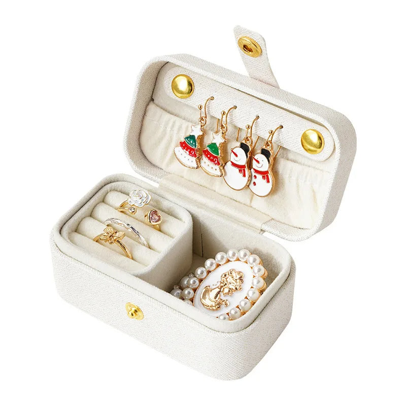 Anyhouz Jewelry Storage Mini Ring Box Portable 2pc New White Organizer Display Travel Simple Mini Gift Case Boxes Leather Earring Necklace Holder-Jewellery Holders &amp; Organisers-PEROZ Accessories