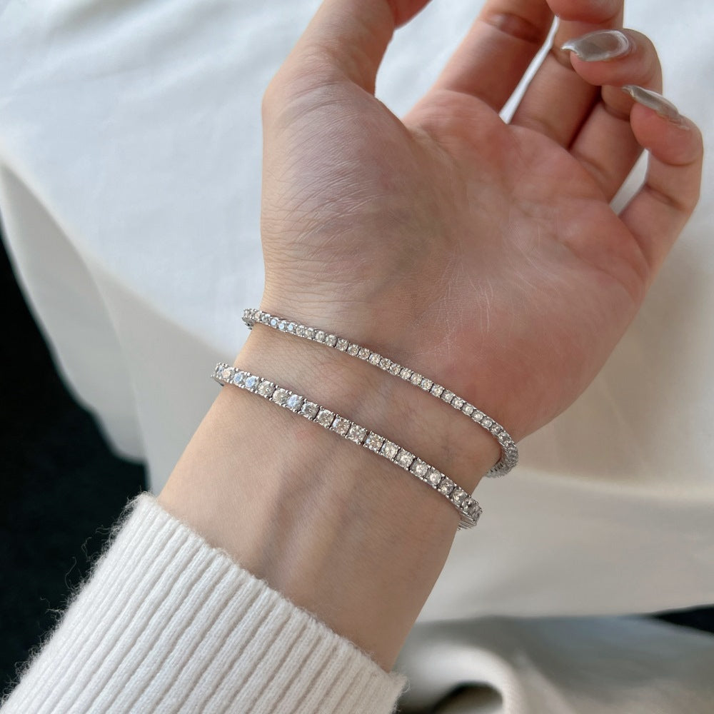Anyco Bracelet 3mm Blue Sapphire Bracelets Bulk Cz Cubic Zirconia Tennis Bracelets Women Chains S925 Silver Bracelet-Bracelets-PEROZ Accessories
